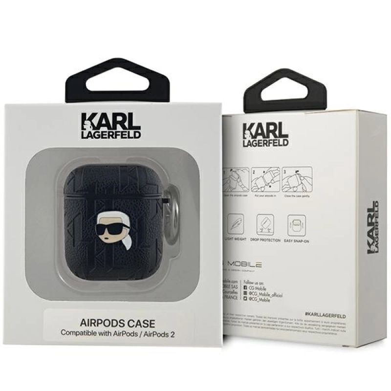 3. Karl Lagerfeld Monogram Karl Head Case für AirPods 1/2 – Schwarz