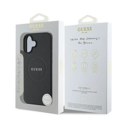 8. Guess Grained Gold Ring MagSafe-Hülle für iPhone 16 Plus – Schwarz