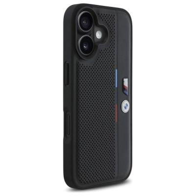4. BMW M Perforiertes Tricolor Detail Line iPhone 16 Hülle - Schwarz