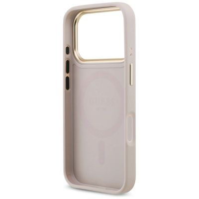 7. Guess 4G Strass Logo & Big Strap Metal Buttons MagSafe Case für iPhone 17 Pro - Pink