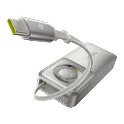 3. Baseus Free2Pull 10000 mAh 30 W Powerbank mit USB-C-Anschluss und einziehbarem USB-C-Kabel – Grau