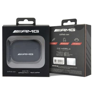 4. AMG AMAP2SLWK AirPods Pro 2 (2022/2023) Hülle schwarz/schwarzes Leder, weißes Logo