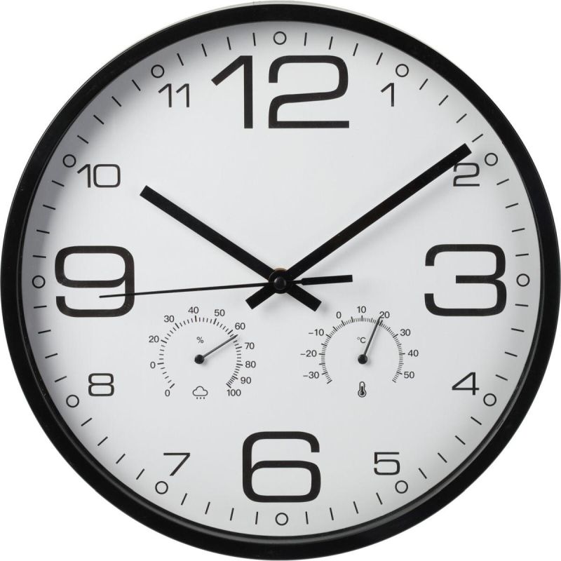 3. 30 cm Wanduhr mit Thermometer, schwarz