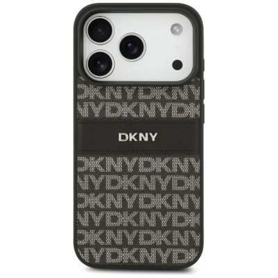 3. DKNY iPhone 17 Pro Hülle mit sich wiederholendem Texturmuster und Ton-in-Ton-Streifen – Schwarz