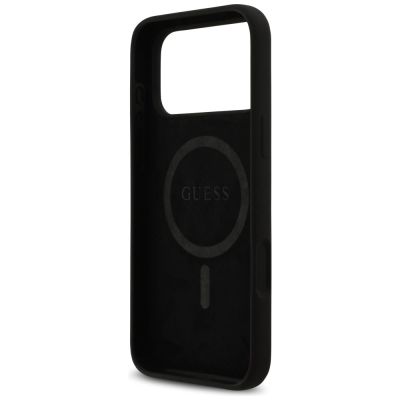 7. Guess Silikon-Logo Strass 4G MagSafe Hülle für iPhone 17 Pro Max - Schwarz