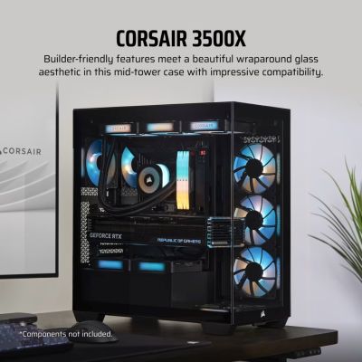 7. Corsair 3500X RSR ARGB Midi-Tower-Gehäuse mit Seitenwand aus gehärtetem Glas, Schwarz