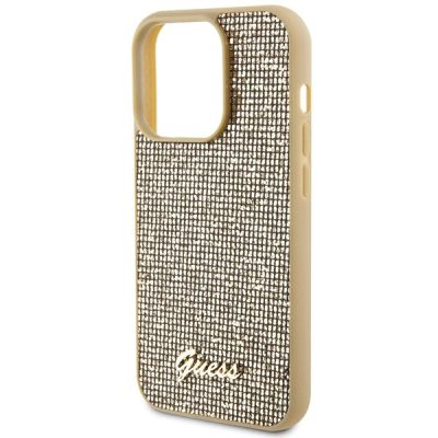 6. Guess Disco Metal Script Hülle für iPhone 15 Pro – Gold