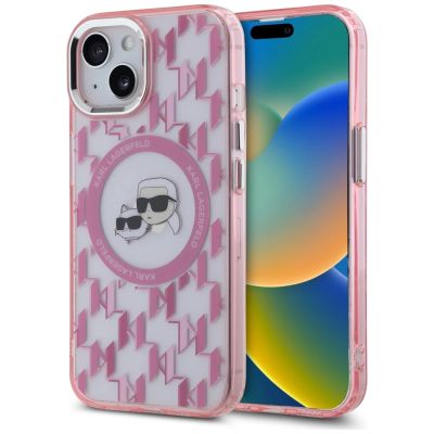 Karl Lagerfeld IML Monogram Karl & Choupette Head MagSafe-Hülle für iPhone 15 – Rosa