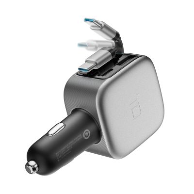 5. Cuktech CC903P 100W Kfz-Ladegerät mit Display und 70 cm langem, einziehbarem USB-C-Kabel – Grau