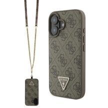 Guess Leder-Metall-Logo-Strass-Umhängetasche für iPhone 16 – Braun