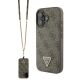 Guess Leder-Metall-Logo-Strass-Umhängetasche für iPhone 16 – Braun