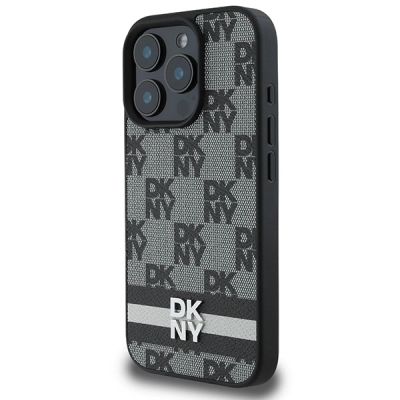 2. DKNY Schutzhülle mit Karomuster und bedruckten Streifen für iPhone 16 Pro, Schwarz