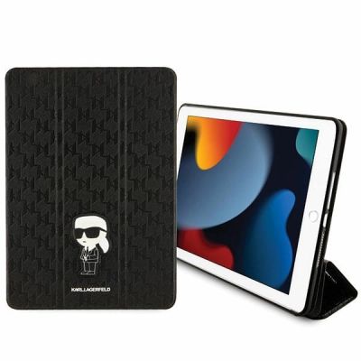 5. Karl Lagerfeld Saffiano Monogram Ikonik Hülle für iPad 10.2" 2019 (7. Gen.) Folio Magnet Allover Cover - Schwarz