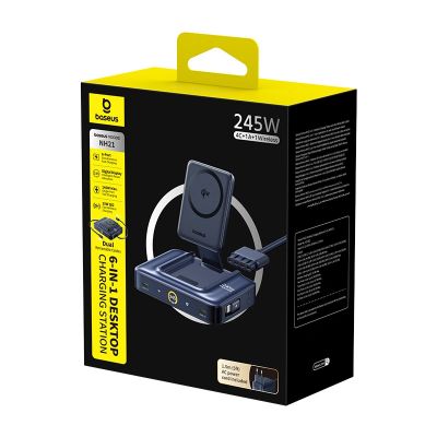 6. Baseus Nomos NH21 6-in-1 245W Kabellose Ladestation mit zwei einziehbaren USB-C-Kabeln – Schwarz