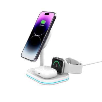 2. Tech-Protect QI15W-A27 3in1 induktives Ladegerät mit Ständer mit MagSafe für Smartphone / Apple Watch / AirPods – Weiß
