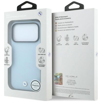 8. BMW Kevlar Metal Logo MagSafe Hülle für iPhone 18 Pro / 17 Pro – blau