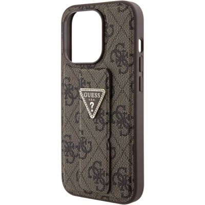 7. Guess Grip Stand 4G Triangle Strass Hülle für iPhone 15 Pro – braun
