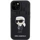 3. Karl Lagerfeld Saffiano Cardslots and Stand Monogram Ikonik Patch Hülle für iPhone 15 – Schwarz