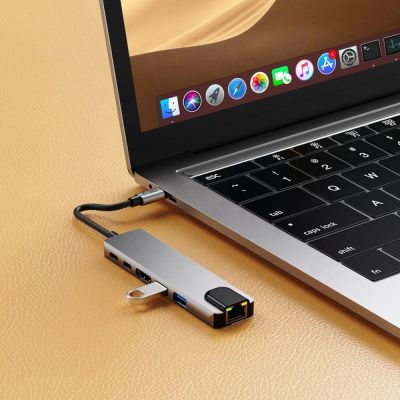7. Tech-Protect HB02 HUB Adapter 6in1 USB-C + USB2.0 + USB3.0 + HDMI 4K 30Hz + RJ45 + PD100W - grau