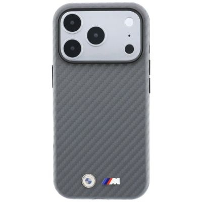 3. BMW M Carbon Metal Logo MagSafe Hülle für iPhone 17 Pro Max / 18 Pro Max – Grau