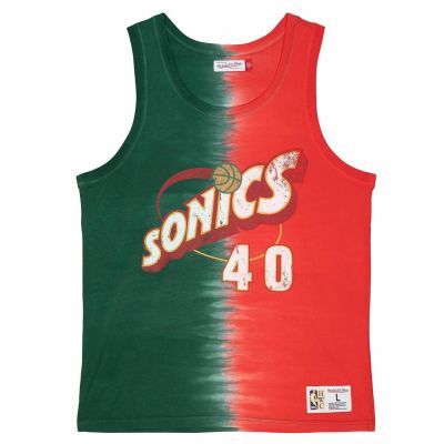Mitchell & Ness NBA Seattle Supersonics Shawn Kemp Tanktop aus Baumwolle mit Batikmuster - TTNK3206-SSUYYSKEGNRD