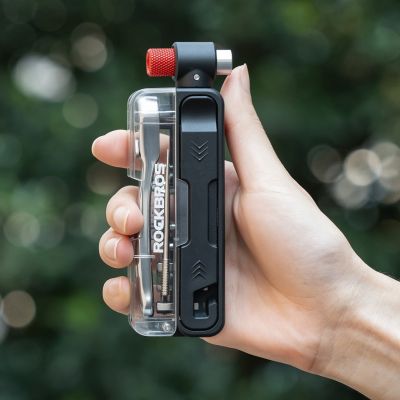 6. Rockbros Multitool-Fahrradwerkzeugset mit CO2-Pumpe und Ratschenschlüssel – Schwarz