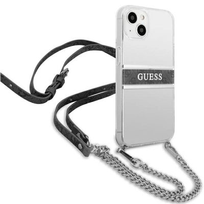 4. Guess GUHCP13SKC4GBSI iPhone 13 mini 5.4" Transparentes Hartschalenetui 4G Graues Armband Silberne Kette