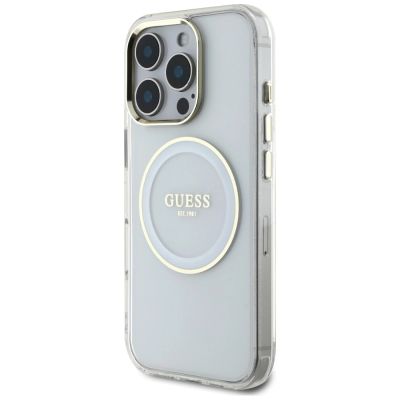2. Guess IML Metal Colored Circle Classic Logo MagSafe Hülle für iPhone 16 Pro - Weiß