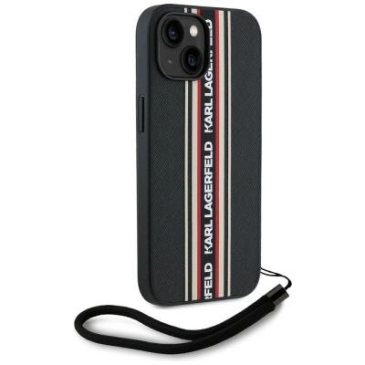 3. Karl Lagerfeld Saffiano Athleisure Stripes Cord iPhone 15 Hülle - Rot