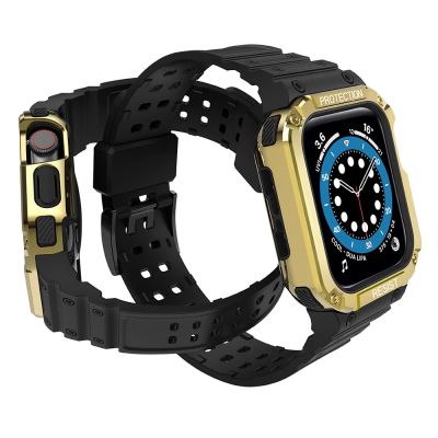 3. Protect Strap Band für Apple Watch 42/44/45mm Panzergehäuse Armband - Schwarz, Gold