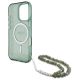 6. Guess IML Glitter MagSafe Hülle mit Perlenriemen für iPhone 16 Pro Max – grün