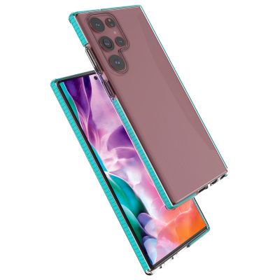 4. Spring Case Cover Gel Cover mit farbigem Rahmen für Samsung Galaxy S22 Ultra hellrosa