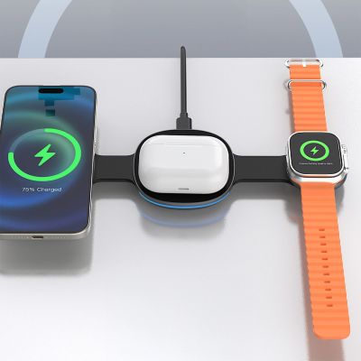 9. Dudao A11S 3-in-1 kabelloses Ladegerät, kompatibel mit MagSafe, für Smartphone, Smartwatch und Kopfhörer – schwarz