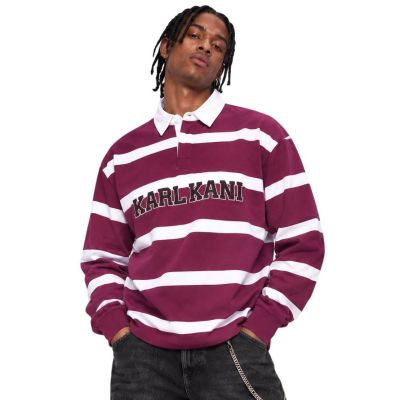 Karl Kani Sweatshirt, College-Streifen, kastenförmiges Rugby-Shirt PD00016483