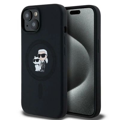 Karl Lagerfeld Silikon Karl&Choupette MagSafe Hülle für iPhone 15 Plus / 14 Plus – Schwarz