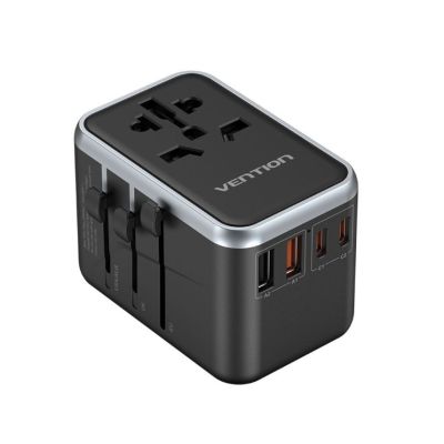 3. Vention 65W GaN Universal-Reiseadapter mit Ladegerät, 2x USB-A, 2x USB-C, Schwarz