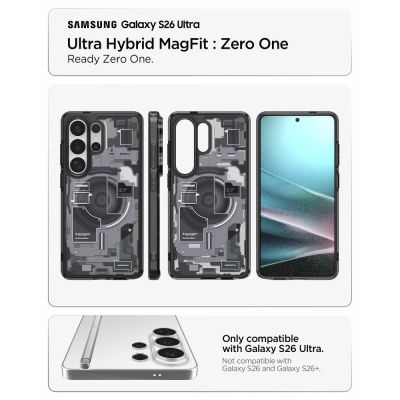 6. Spigen Ultra Hybrid Mag MagSafe Hülle für Samsung Galaxy S26 Ultra Zero One – Transparent Schwarz