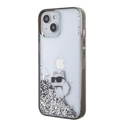 2. Karl Lagerfeld Liquid Glitter Choupette Hülle für iPhone 15 – transparent