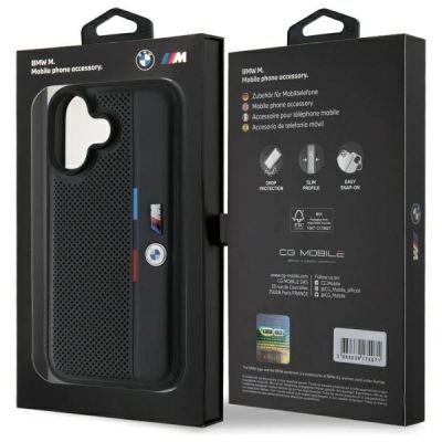 8. BMW M Perforiertes Tricolor Detail Line iPhone 16 Hülle - Schwarz