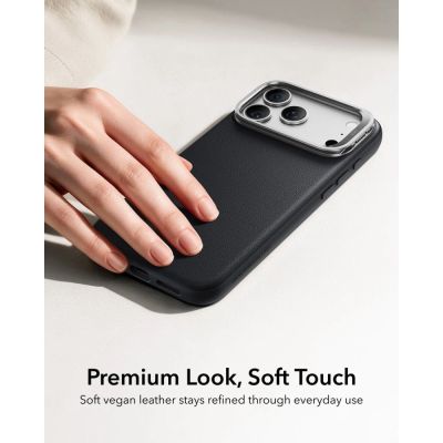 3. ESR Leder-Schutzhülle mit Ständer und MagSafe-Funktion für iPhone 18 Pro Max / 17 Pro Max – Schwarz