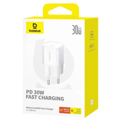 5. Baseus GaN5S 30W EU USB-C Wandladegerät – Weiß