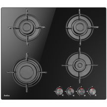 Amica PGCD6100BoB 60 cm Gaskochfeld | 4 Brenner | elektrische Zündung | emaillierte Roste | schwarzes Glas