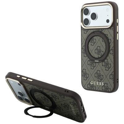 Guess Ring Stand 360 4G Classic Logo MagSafe Hülle für iPhone 18 Pro / 17 Pro - Braun