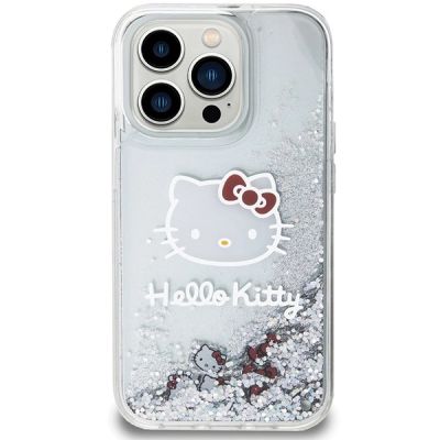 3. Hello Kitty Liquid Glitter Charms Kitty Head Hülle für iPhone 15 Pro – Silber