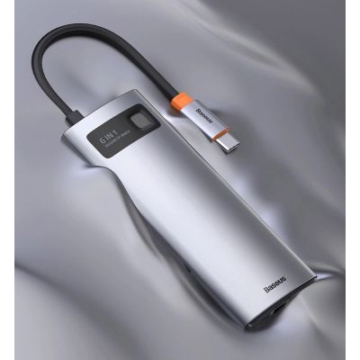 21. HUB Baseus Metal Gleam 6in1 USB-C - USB-C PD 100W 1x HDMI 4K 30Hz 3x USB-A 3.2 1x RJ45 - grau