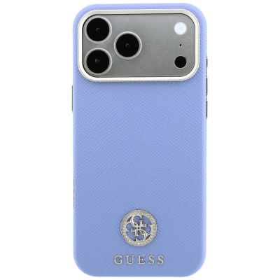 3. Guess MagSafe Hülle mit genarbtem, rundem Strass-Logo für iPhone 18 Pro Max / 17 Pro Max – Blau