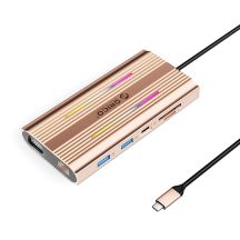 Orico XDR 12-in-1 RGB USB-C Dockingstation (3x USB-A, USB-C PD, 100W HDMI, 4K, VGA, RJ45, Gigabit-SD- und microSD-Kartenleser) – Roségold