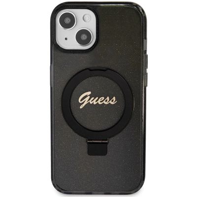 3. Guess Ring Stand Script Glitter MagSafe-Hülle für iPhone 13 / 14 / 15 – Schwarz
