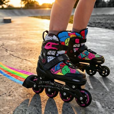 10. NH10907 4-in-1 Rollschuhe mit verlängerten Hockeykufen, Farbe Rosa, Größe S (31-34), Nils Extreme