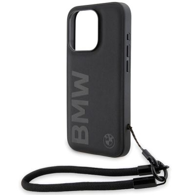 5. BMW Signature Leder-Wordmark-Cord-Hülle für iPhone 15 Pro Max – Schwarz